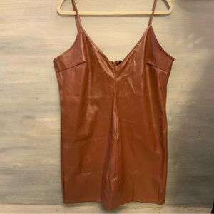 SHEIN Curve‎ Brown Faux Leather Spaghetti Strap Mini Dress 2XL NWT